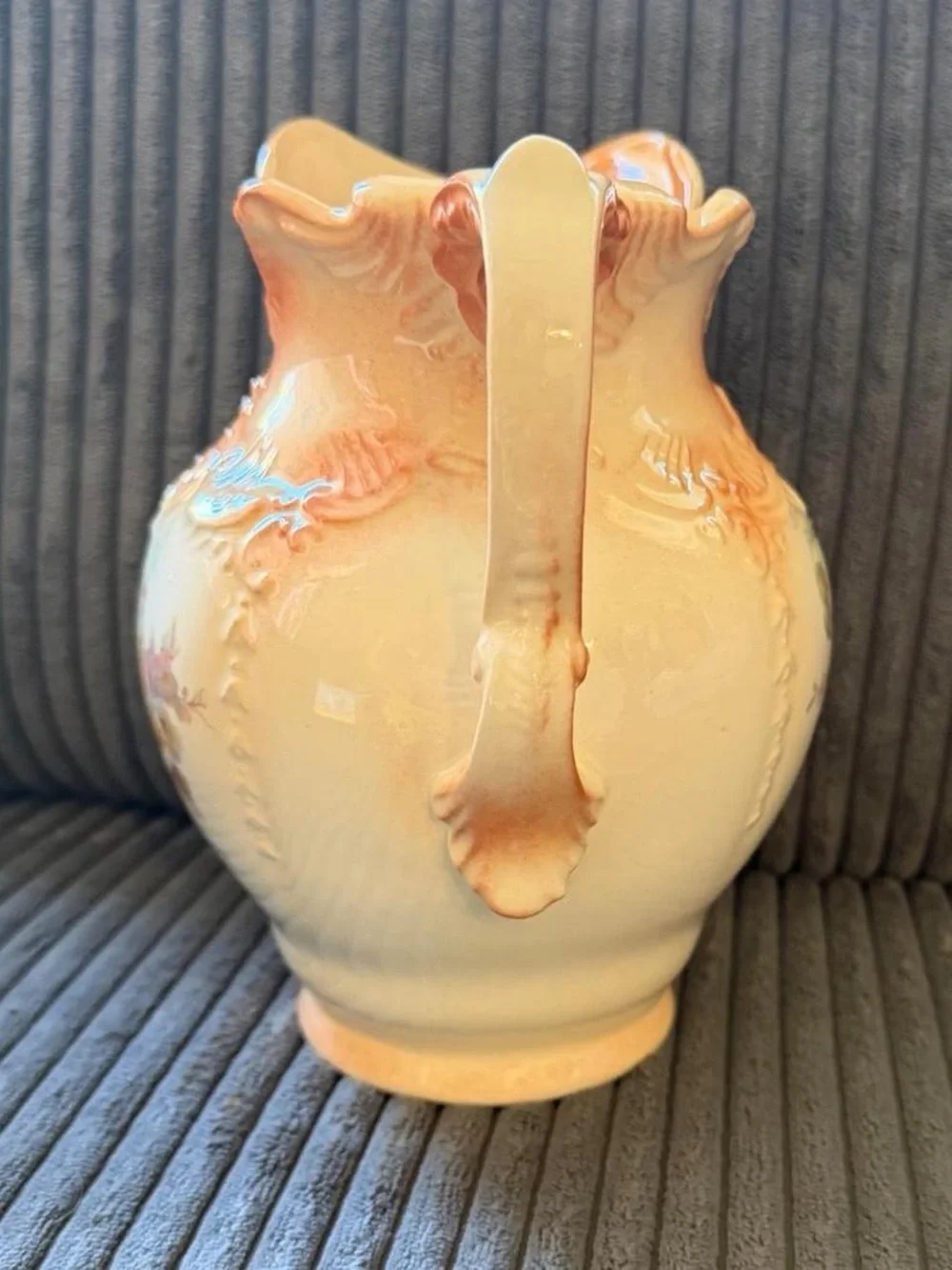 Vintage Floral Ceramic Pitcher in Peach and Cream